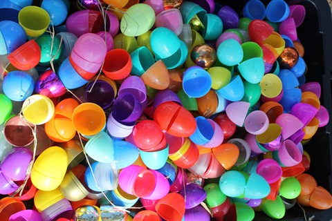 Many opened plastic eggs