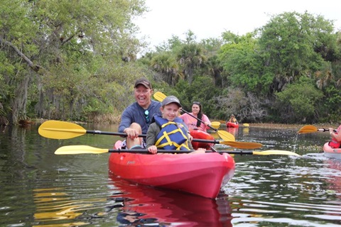 Father and child on kayak