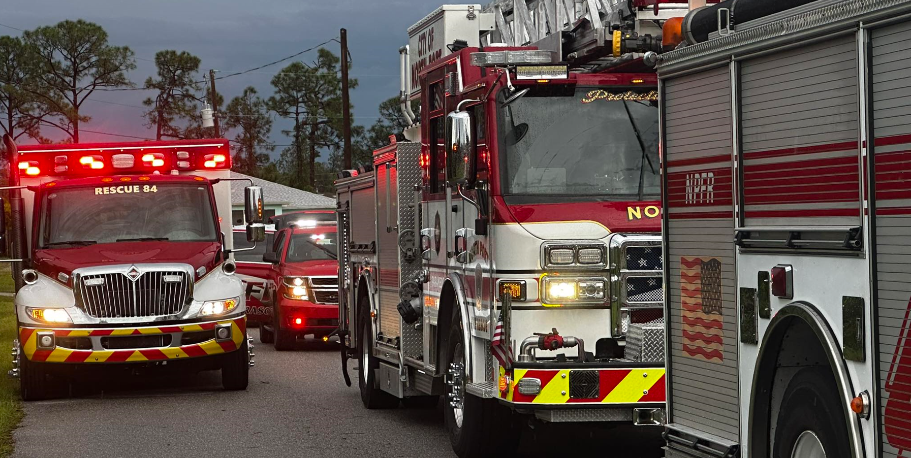 Fire trucks on street at fire 