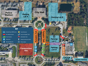 2026 Trick or Treat_Event Site Map indicating parking areas at City Hall